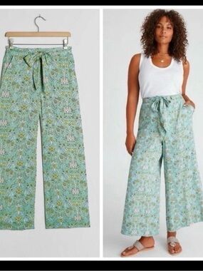A+ Maeve Anthropologie Wide-Leg Tie-Waist Printed Pants Mint  Floral Cropped 20W